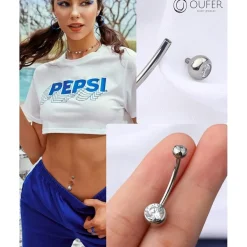 OUFER 14G Titan Bauchnabelpiercing 8mm 10mm 12mm 14mm CZ Kugeln Nabelring