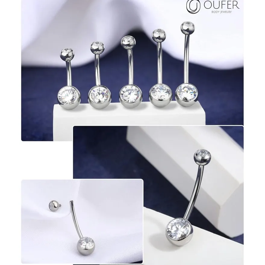 OUFER 14G Titan Bauchnabelpiercing 8mm 10mm 12mm 14mm CZ Kugeln Nabelring