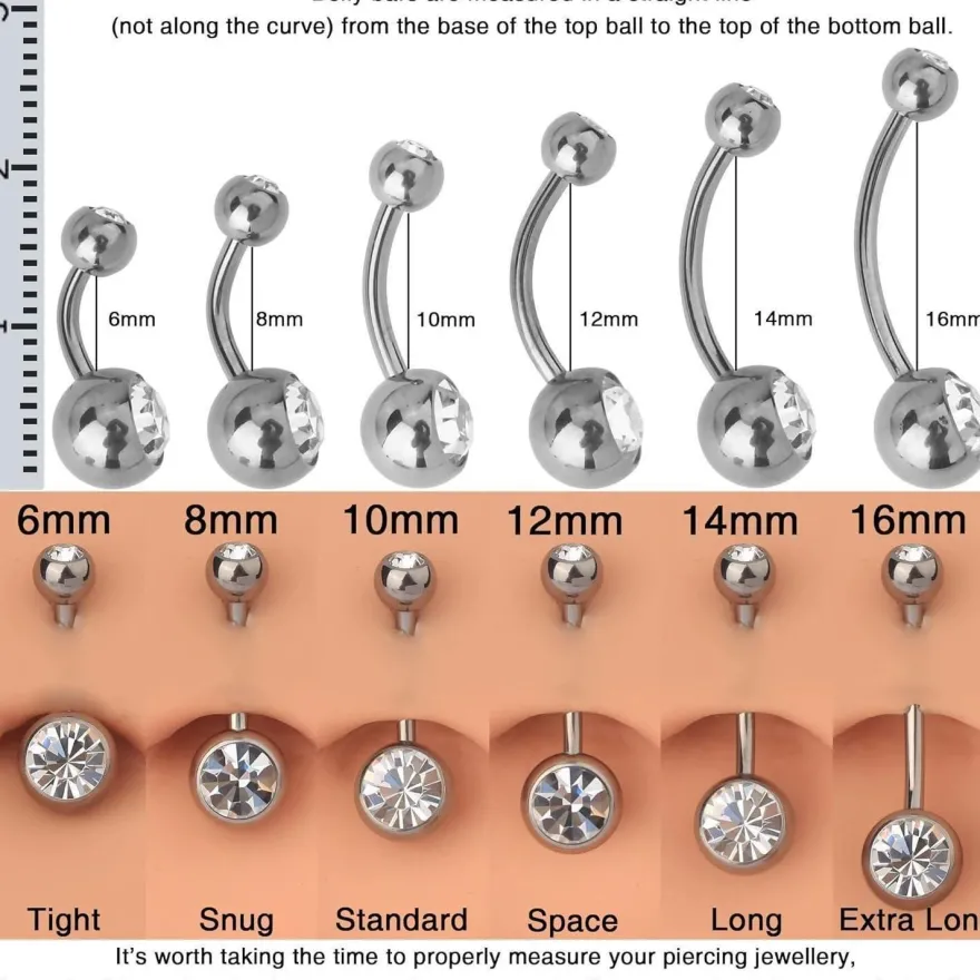 OUFER 14G Titan Bauchnabelpiercing 8mm 10mm 12mm 14mm CZ Kugeln Nabelring