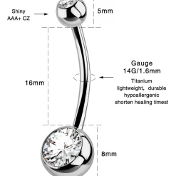 OUFER 14G Titan Bauchnabelpiercing 8mm 10mm 12mm 14mm CZ Kugeln Nabelring