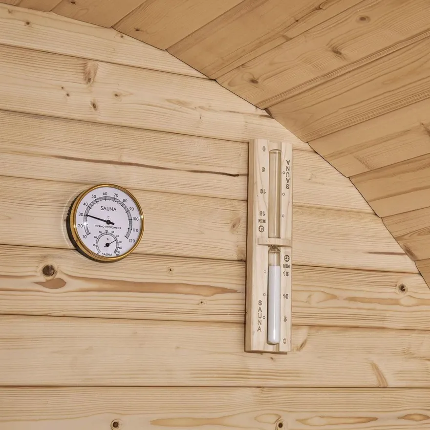 Outdoor Holz Fasssauna Saunafass 4 Größen Komplett SET mit Sauna Ofen + LED + Zubehör