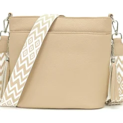 Paigtes Umhängetasche Damen Mittelgroß Crossbody Bag aus PU-Leder, Neu-Hellkhaki