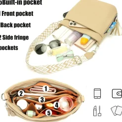 Paigtes Umhängetasche Damen Mittelgroß Crossbody Bag aus PU-Leder, Neu-Hellkhaki