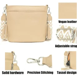 Paigtes Umhängetasche Damen Mittelgroß Crossbody Bag aus PU-Leder, Neu-Hellkhaki