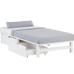 Palettenbett 90x200 cm mit Bettkasten 2er Set Lattenrost Massivholzbett Weiß Palet