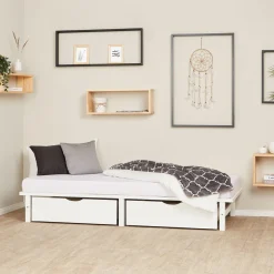 Palettenbett 90x200 cm mit Bettkasten 2er Set Lattenrost Massivholzbett Weiß Palet