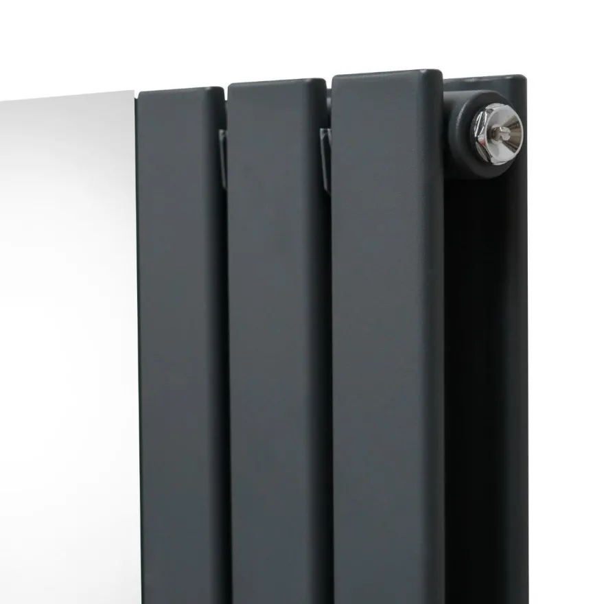 Paneelheizkörper + Spiegel & Chrom Thermostatventile Anthrazitgrau 1800 x 565mm