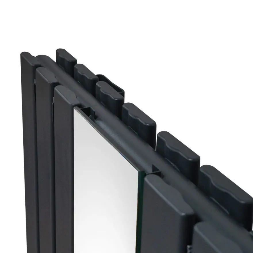 Paneelheizkörper + Spiegel & Chrom Thermostatventile Anthrazitgrau 1800 x 565mm