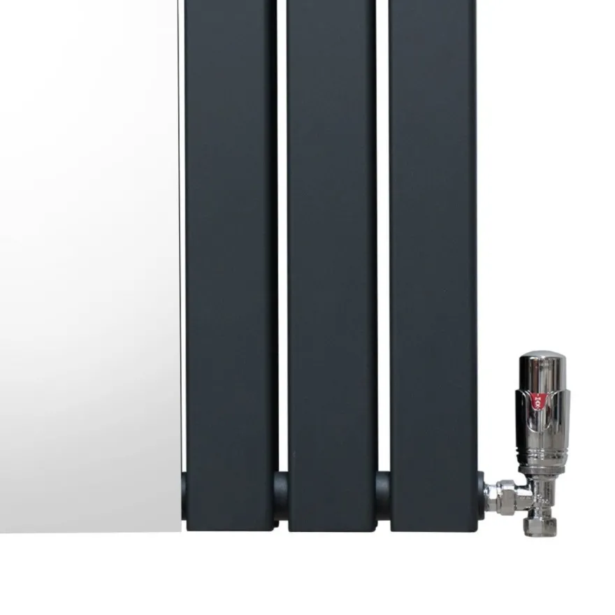 Paneelheizkörper + Spiegel & Chrom Thermostatventile Anthrazitgrau 1800 x 565mm
