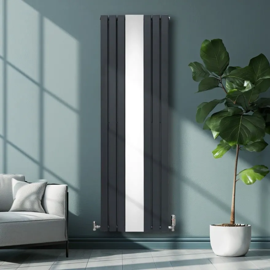 Paneelheizkörper + Spiegel & Chrom Thermostatventile Anthrazitgrau 1800 x 565mm