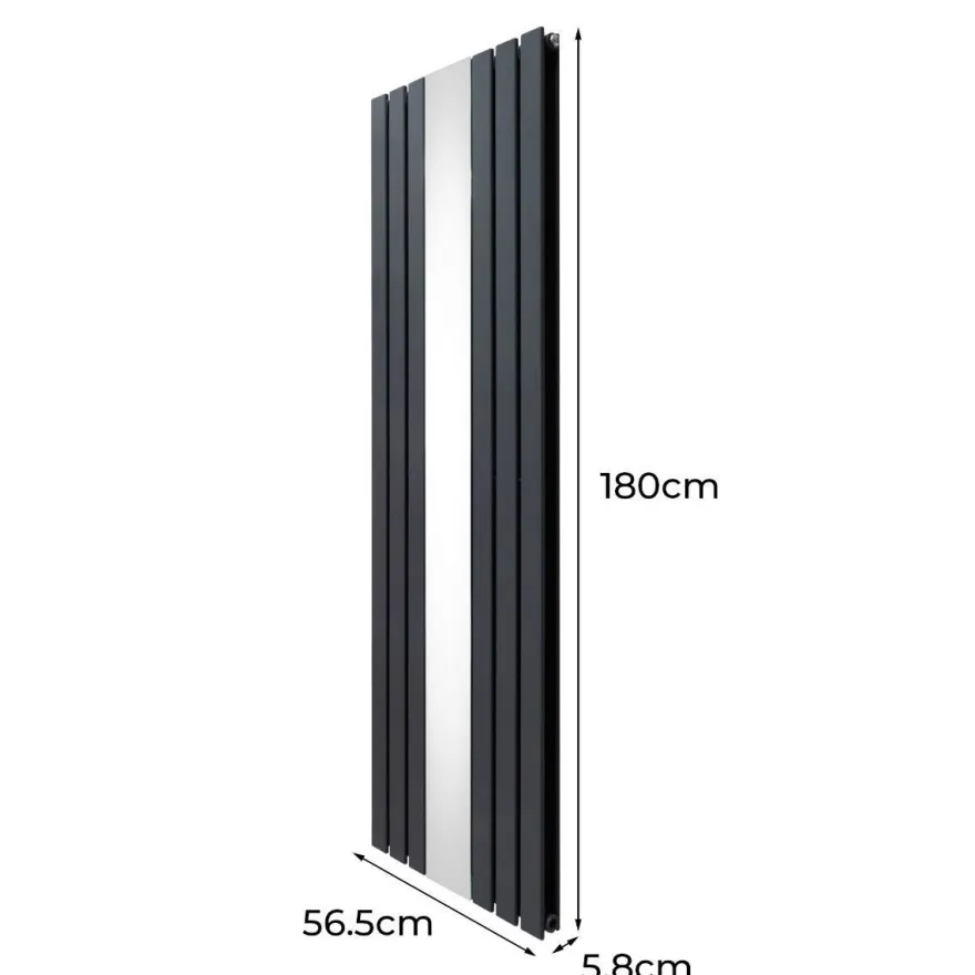 Paneelheizkörper + Spiegel & Chrom Thermostatventile Anthrazitgrau 1800 x 565mm