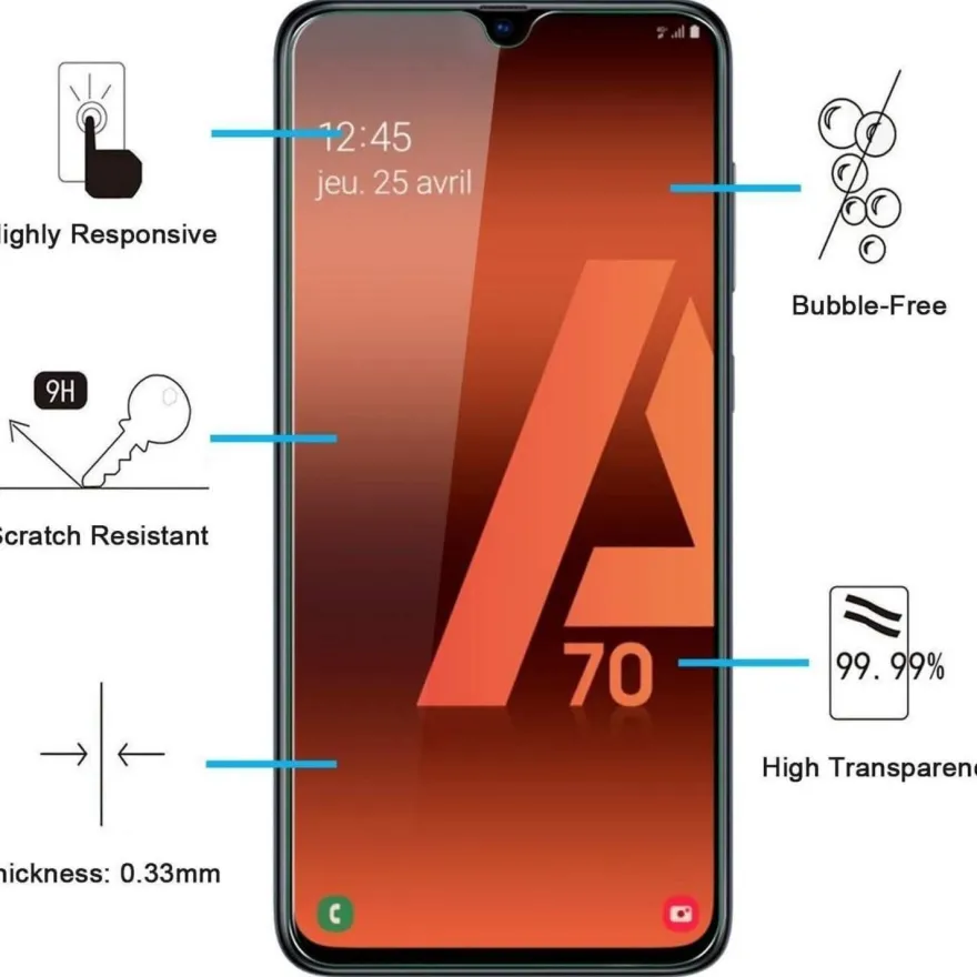Panzer Schutz Glas Samsung Galaxy A70 2 Stück 9H Härte 0.33mm Ultra-klar