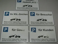 Parkplatz Privatparkplatz Schild/ Schilder mit Wunschtext oder eigener Autonummer