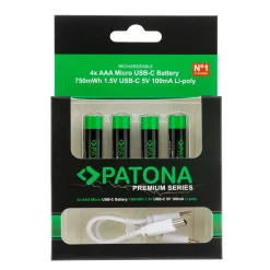 PATONA Premium USB-C 4x AAA Akkus Lithium 1.5V 750mWh mit 1 zu 2 USB-C Ladekabel