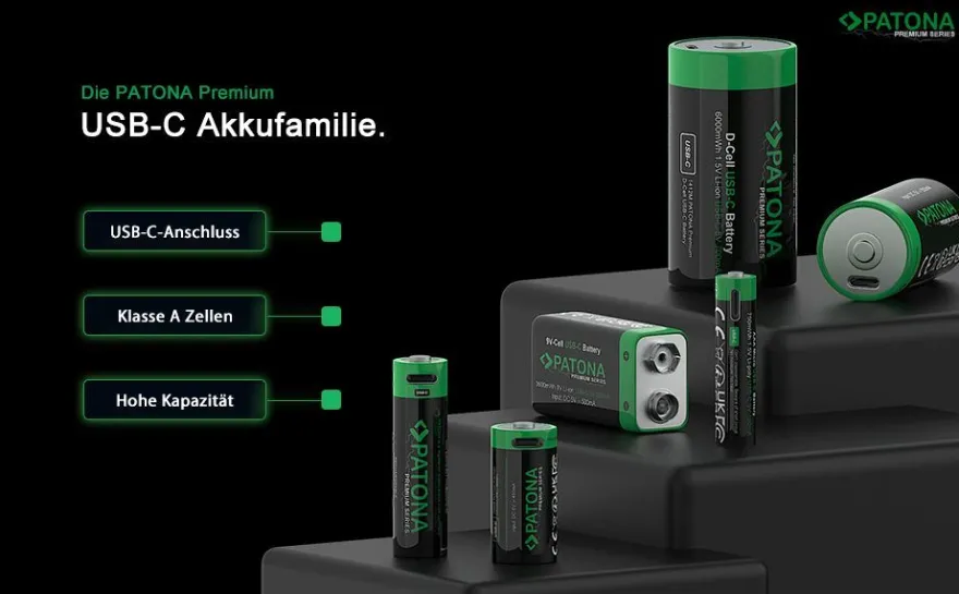 PATONA Premium USB-C 4x AAA Akkus Lithium 1.5V 750mWh mit 1 zu 2 USB-C Ladekabel