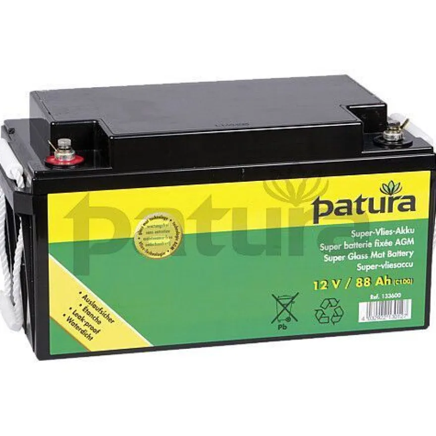 PATURA Vlies-Akku für 12 Volt Akkugeräte 88 AH Weidezaunbatterie Weidezaun
