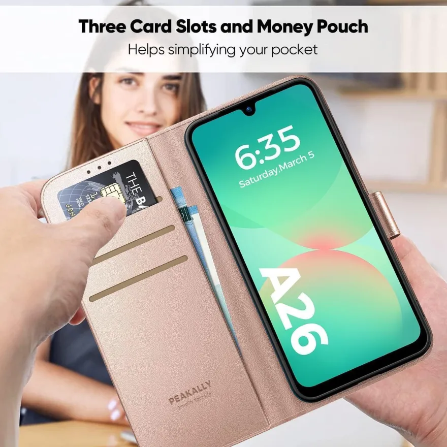 Peakally Handyhülle für Samsung Galaxy A26 5G, Rosa - Inkl. Panzerglas