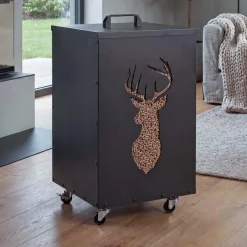Pelletbehälter HWC-Q30 Hirsch, Pelletbox für z.B. Tierfutter, Rollen Füße 65x36x36cm