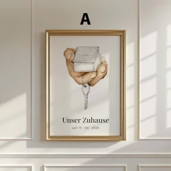 Personalisiertes Zuhause Poster · Geschenkidee · Haus Schlüssel Illustration