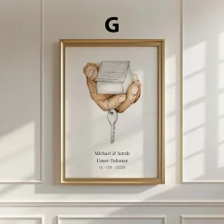 Personalisiertes Zuhause Poster · Geschenkidee · Haus Schlüssel Illustration