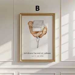 Personalisiertes Zuhause Poster · Geschenkidee · Haus Schlüssel Illustration