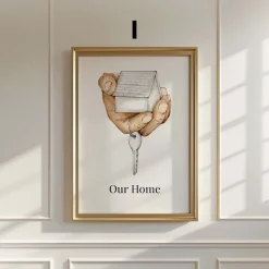 Personalisiertes Zuhause Poster · Geschenkidee · Haus Schlüssel Illustration