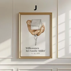 Personalisiertes Zuhause Poster · Geschenkidee · Haus Schlüssel Illustration
