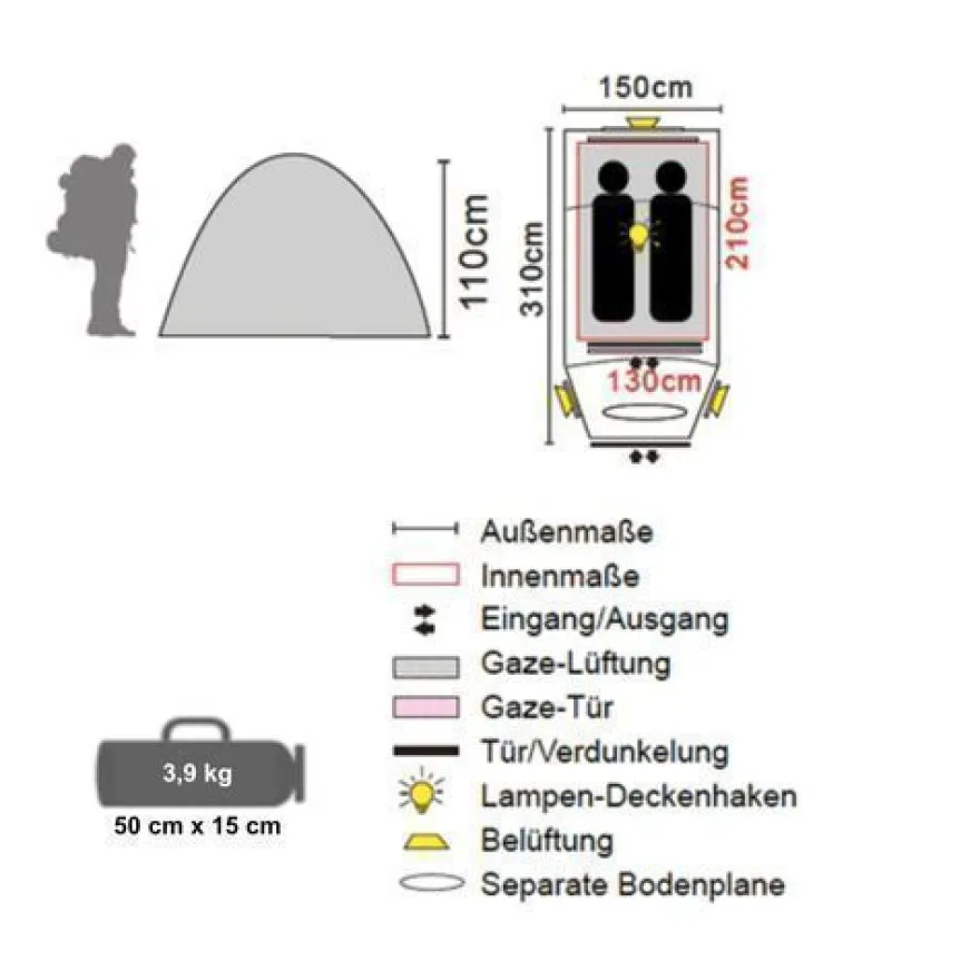 2 Personen Tunnelzelt Trekkingzelt , Back Sky Zelt Camping