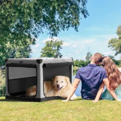 Petsfit Faltbare Hundebox für Zuhause und Auto, Stoffbezug, 91x61x59 cm, Grau