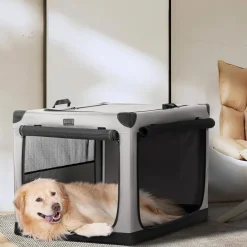 Petsfit Faltbare Hundebox für Zuhause und Auto, Stoffbezug, 91x61x59 cm, Grau