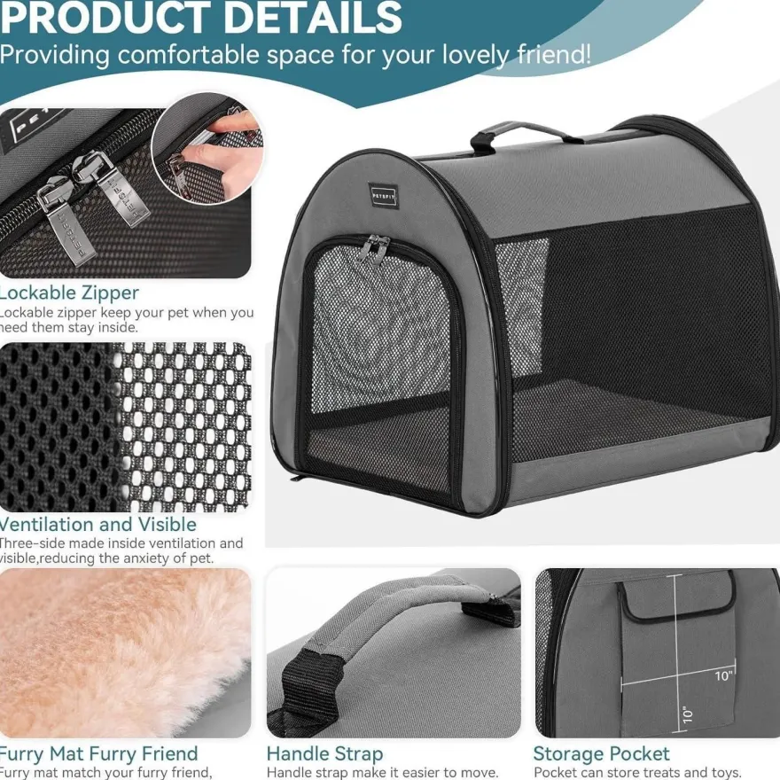 Petsfit Faltbare Hundebox M Grau - Tragbar, Atmungsaktiv & Bequem mit