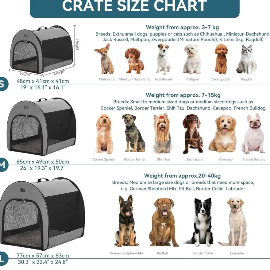 Petsfit Faltbare Hundebox M Grau - Tragbar, Atmungsaktiv & Bequem mit