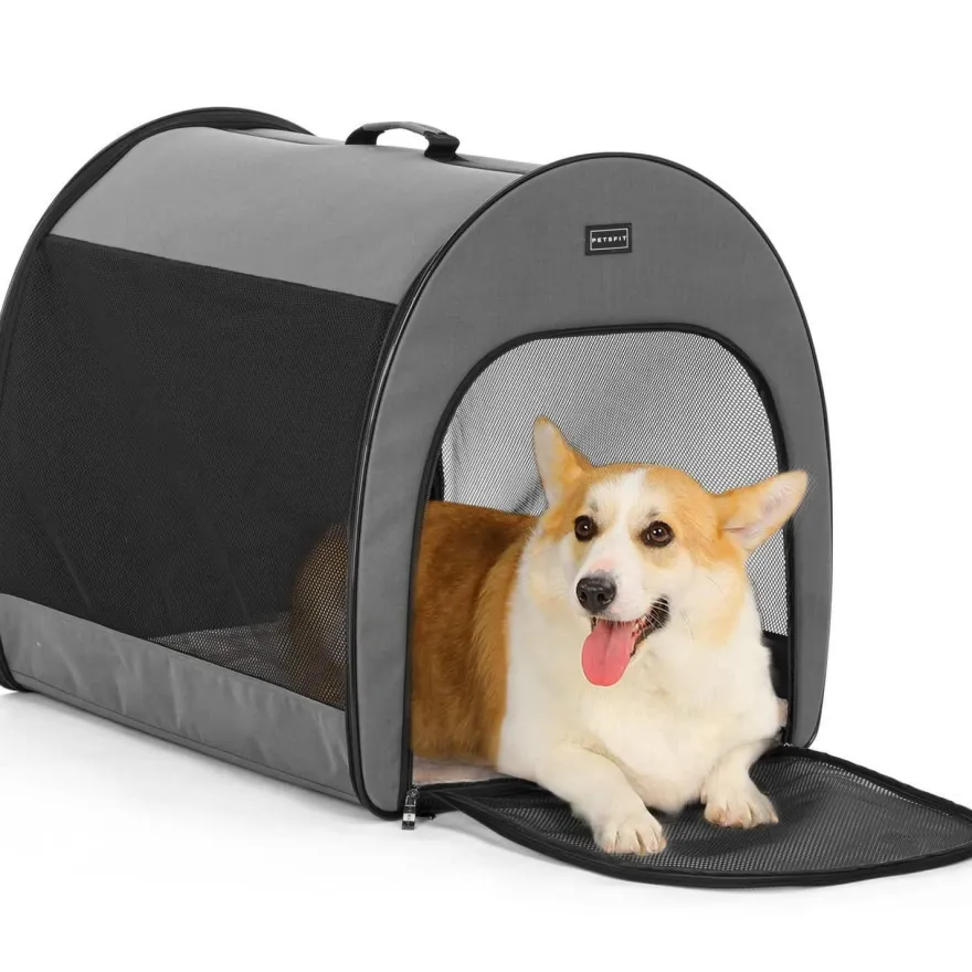 Petsfit Faltbare Hundebox M Grau - Tragbar, Atmungsaktiv & Bequem mit