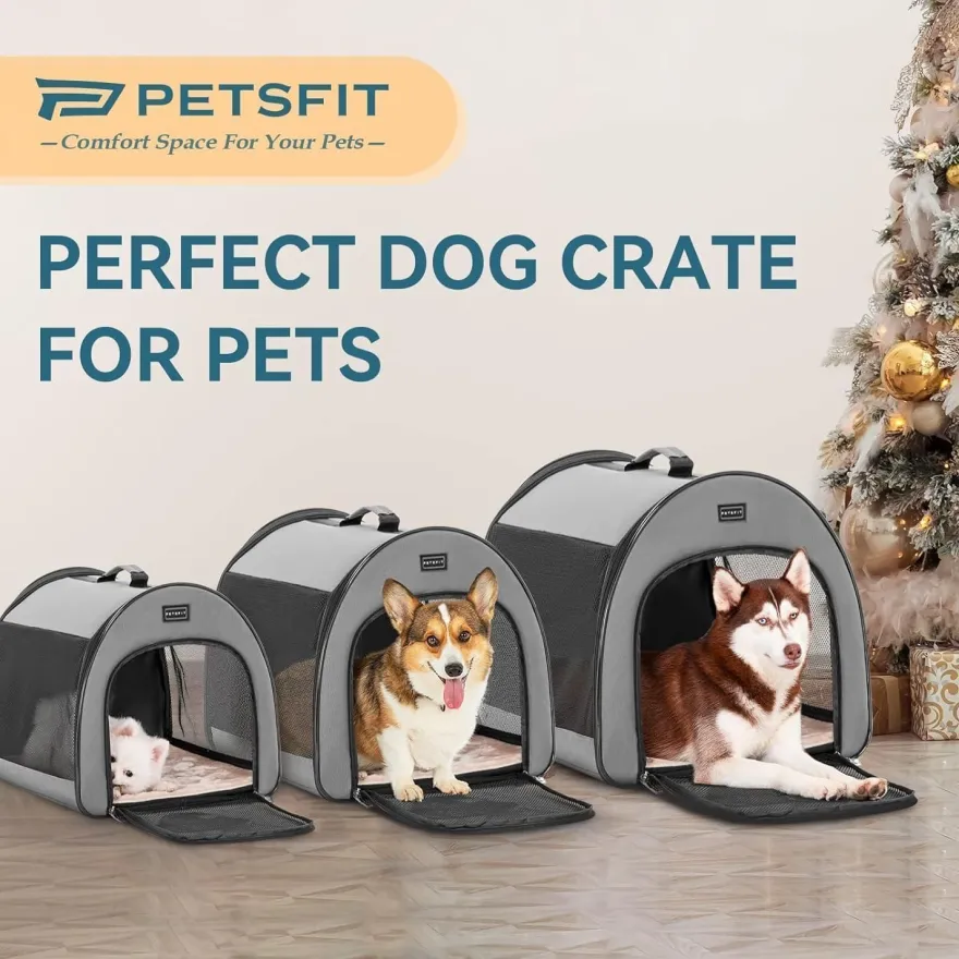 Petsfit Faltbare Hundebox M Grau - Tragbar, Atmungsaktiv & Bequem mit