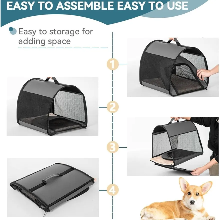 Petsfit Faltbare Hundebox M Grau - Tragbar, Atmungsaktiv & Bequem mit