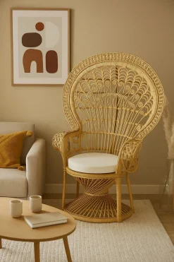 Pfauenthron aus Rattan handgeflochten, mit Kissen, in 3 Farben