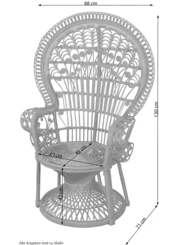 Pfauenthron aus Rattan handgeflochten, mit Kissen, in 3 Farben