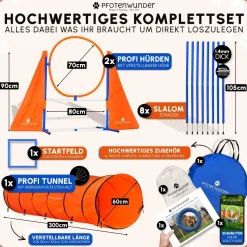 PFOTENWUNDER® XXL-Profi-Agility Set Hunde Groß + 3 Meter-Tunnel + 21 Min. Hundeschule