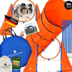 PFOTENWUNDER® XXL-Profi-Agility Set Hunde Groß + 3 Meter-Tunnel + 21 Min. Hundeschule
