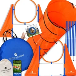 PFOTENWUNDER® XXL-Profi-Agility Set Hunde Groß + 3 Meter-Tunnel + 21 Min. Hundeschule