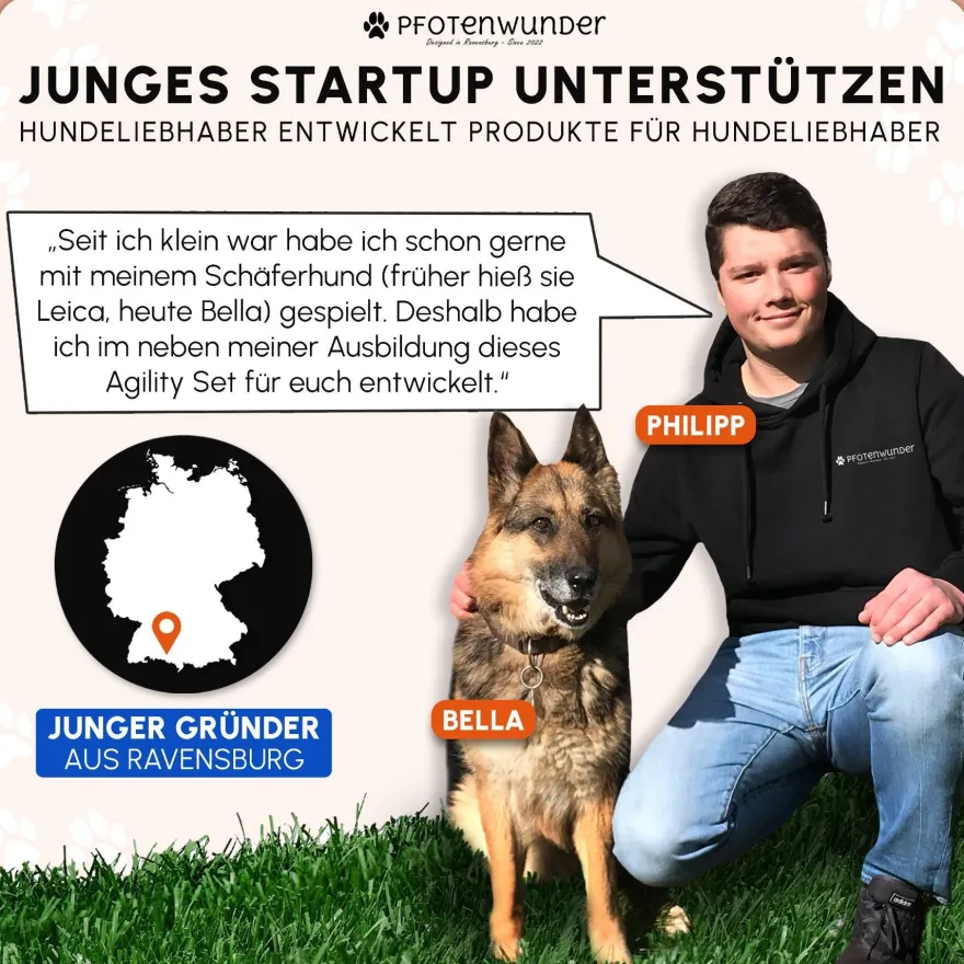 PFOTENWUNDER® XXL-Profi-Agility Set Hunde Groß + 3 Meter-Tunnel + 21 Min. Hundeschule