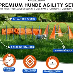 PFOTENWUNDER® XXL-Profi-Agility Set Hunde Groß + 3 Meter-Tunnel + 21 Min. Hundeschule