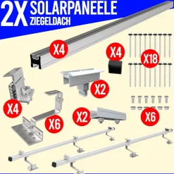 Photovoltaik Solarpanel Halterung 2X Montage Set Ziegeldach Befestigung PV 35mm
