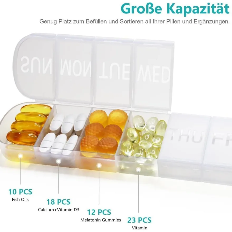 Pillenbox 7 Tage für Medikamente Vitamine BPA-frei Tablettenbox