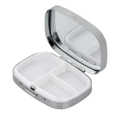 Pillendose 6.5 x 4.5 cm Tablettenbox Pillenbox eckig 3 Fächer Metall verchromt