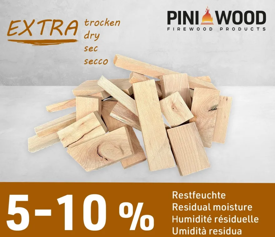 PINI Brennholz 100% Buche Kammergetrocknet Holzabschnitte 480 kg Palette