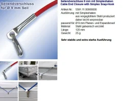 Planenseil 9 mm Seil silber Seilendverschluss mit oder ohne Simplexhaken