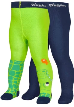 Playshoes Kinder Strumpfhose Krokodil (2er Set) Grün/Marine