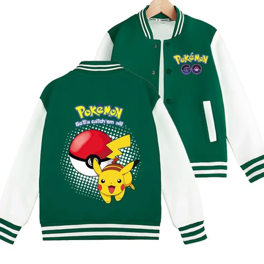 Pokemon Ball Pikachu Baseballjacke Squirtle Student Bomberjacke Kinder Preppy Jacke