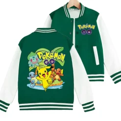 Pokemon Ball Pikachu Baseballjacke Squirtle Student Bomberjacke Kinder Preppy Jacke